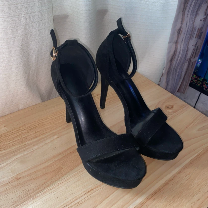 Black Suede Ankle Strap Platform Heels - photo 3