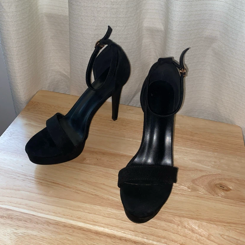Black Suede Ankle Strap Platform Heels - photo 4