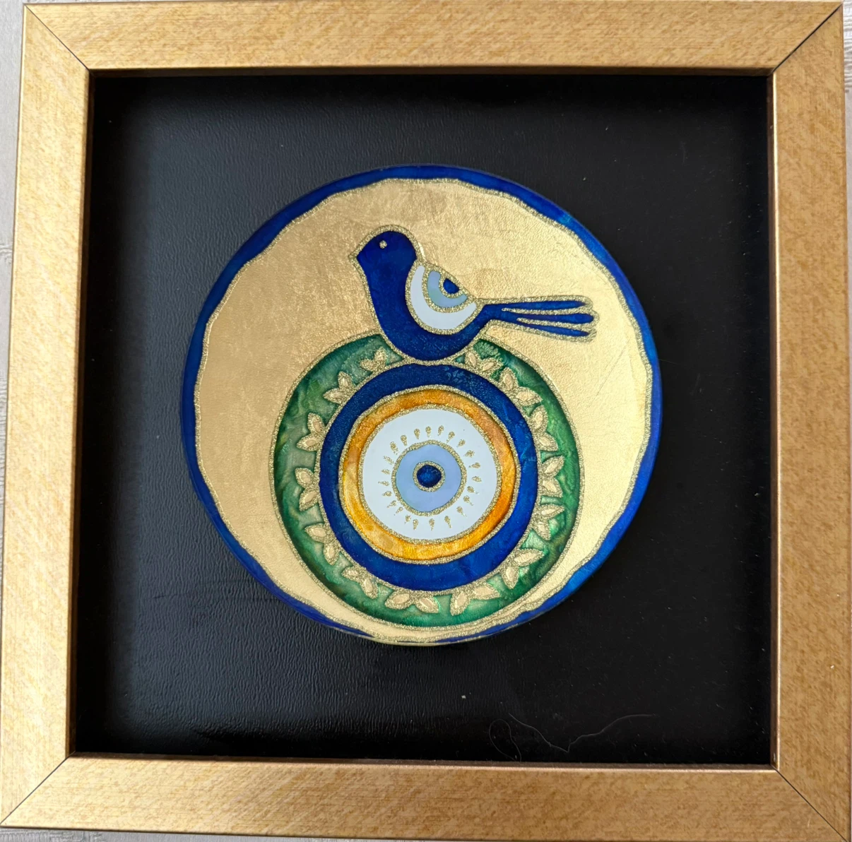 Persian Hand-Painted Ceramic Art – Framed – 22.5 × 22.5 cm