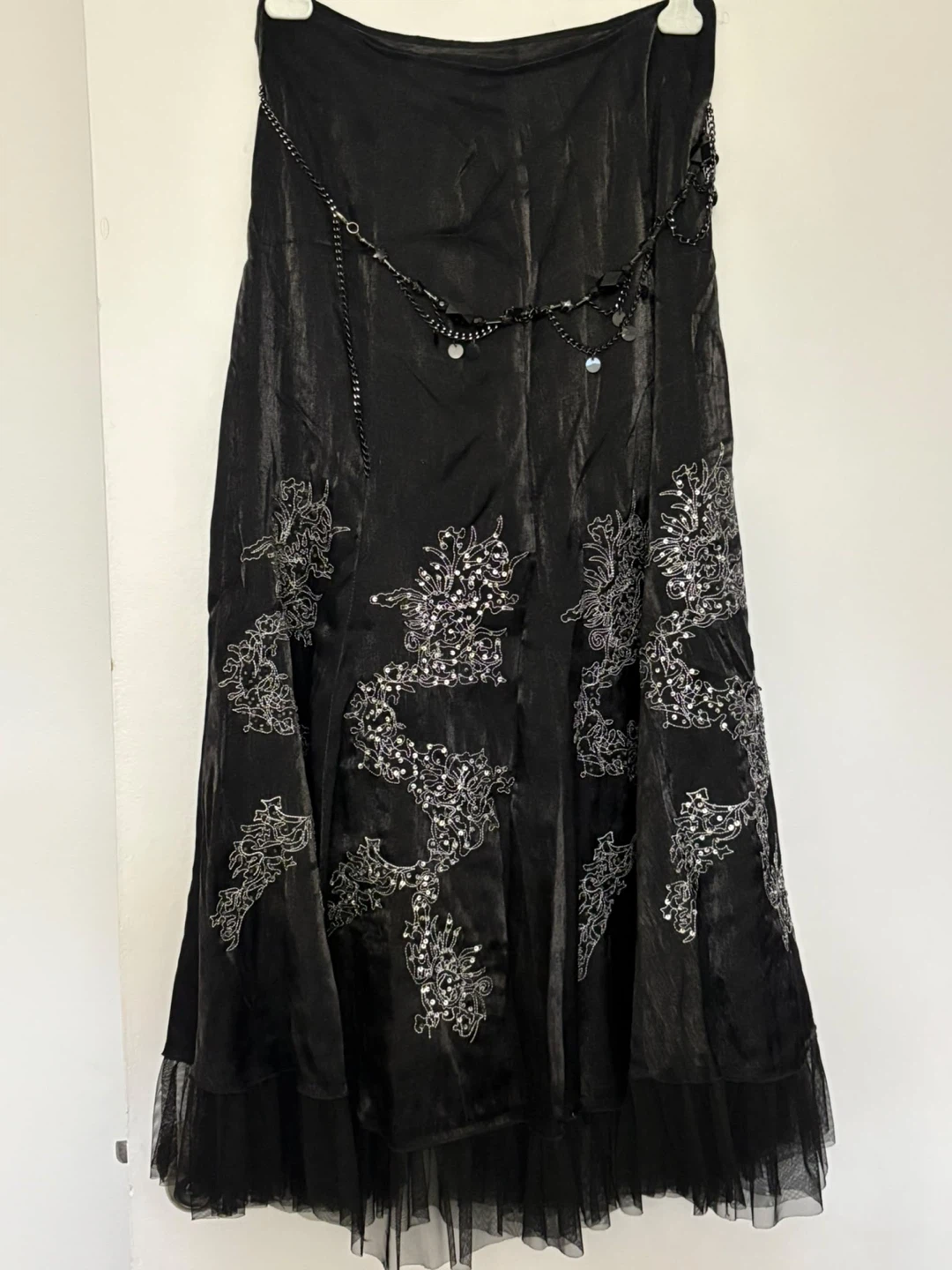 Black embellished maxi skirt