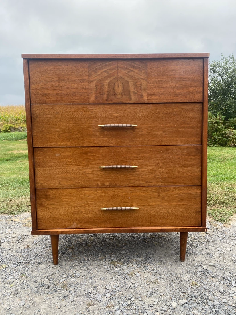 Vintage Mid-Century Modern Walnut Tallboy Dresser (CAN DELIVER)