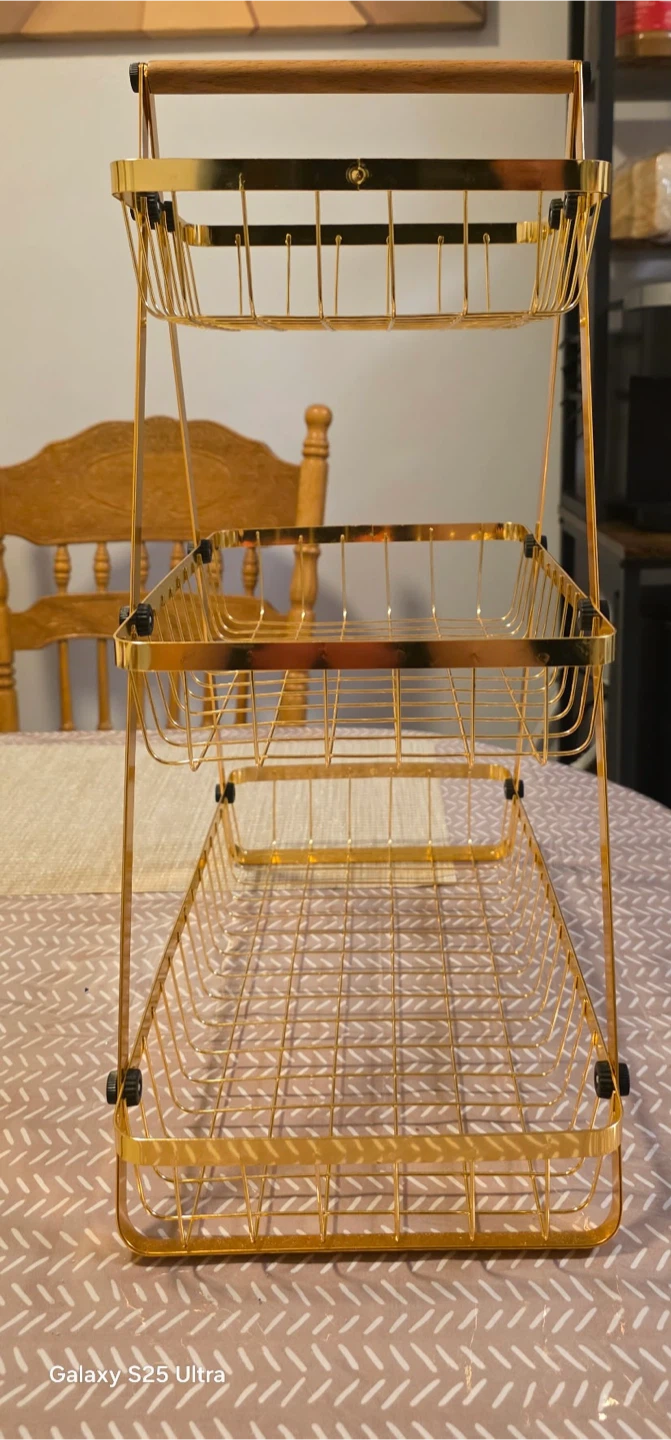 Three-Tier Gold Wire Storage Stand