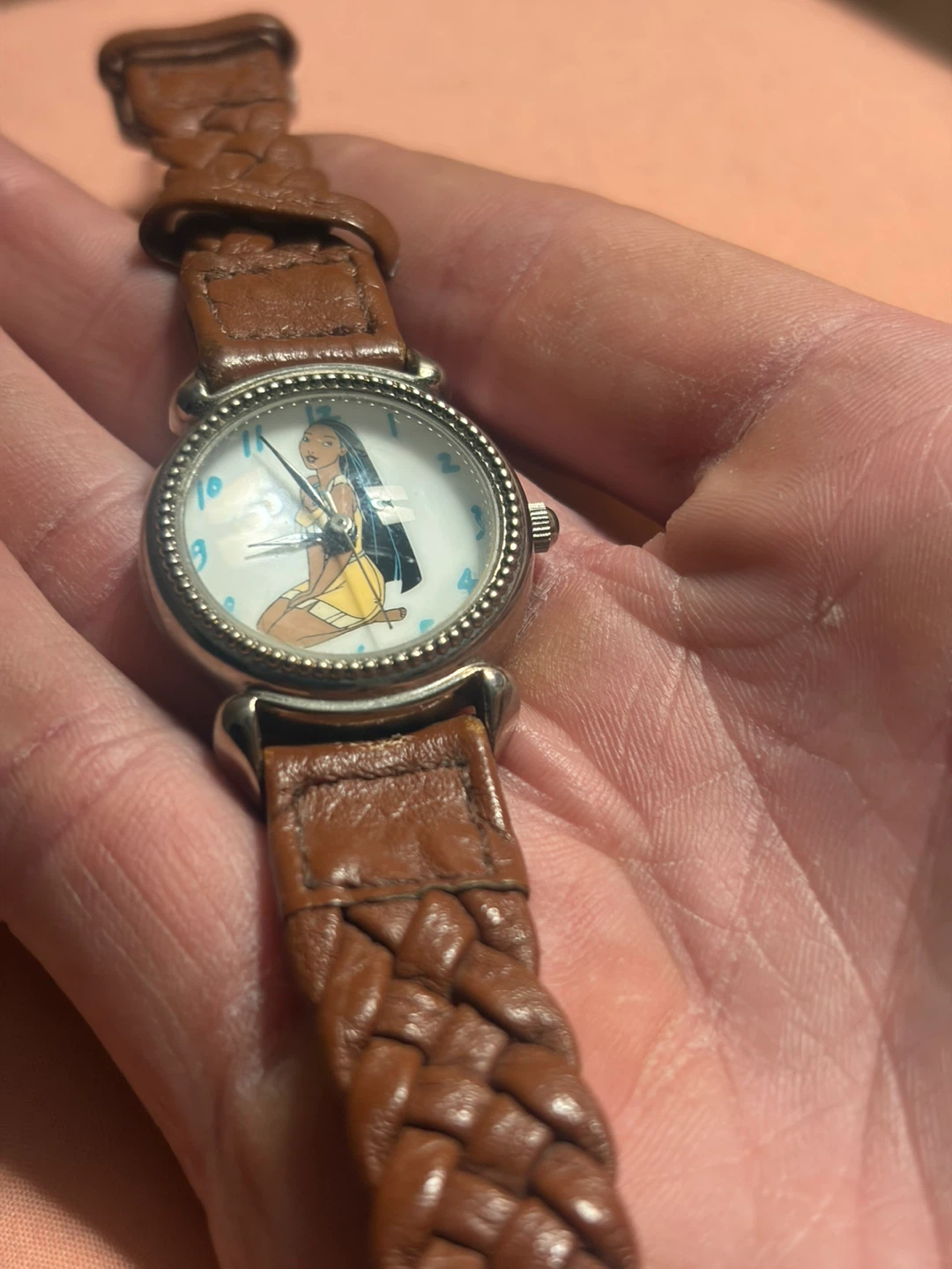 Timex Pocahontas woven brown leather strap, domed crystal watch