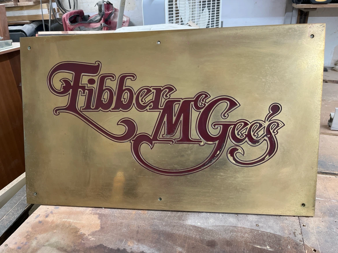 Vintage Fibber McGee's Brass Sign