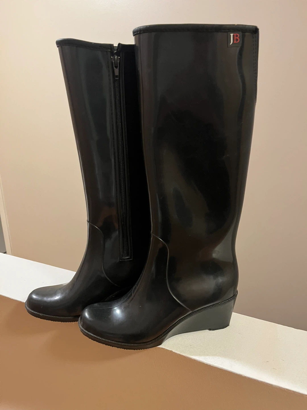 JB Black Wedge Rain Boots Size 39