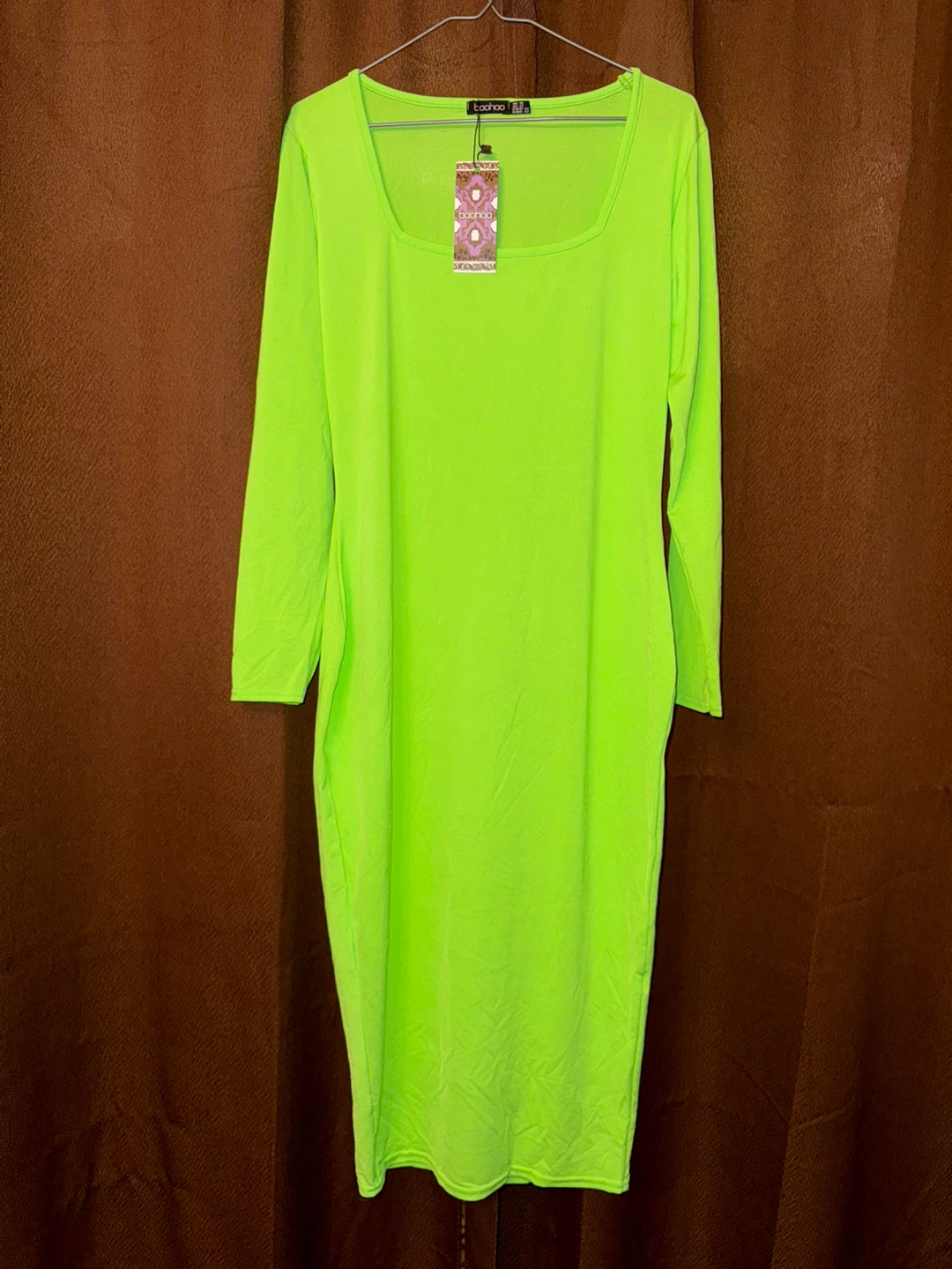 Boohoo Neon Green Long Sleeve Dress