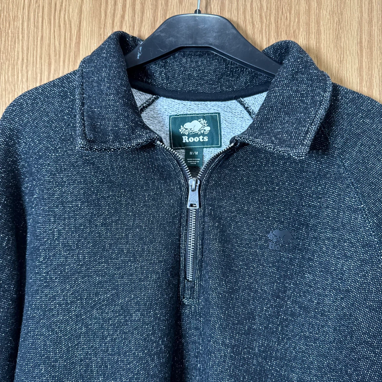 Roots Sweatshirt Men's Medium Charcoal Black Quarter Zip - photo 2