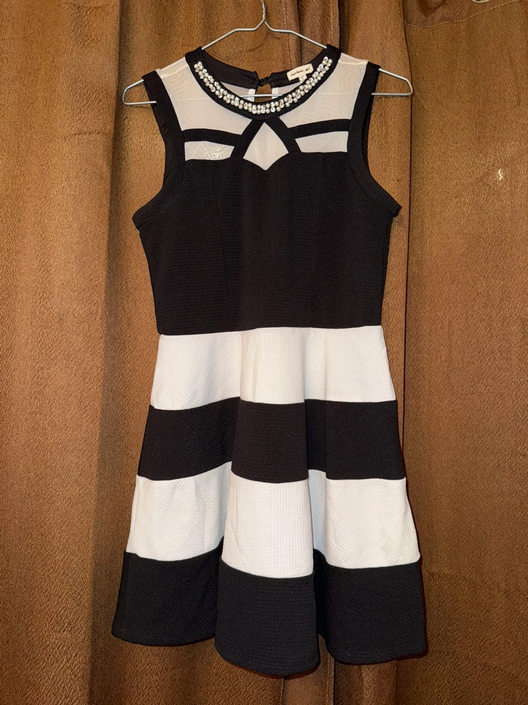 Monteau Girl Black and White Striped Dress