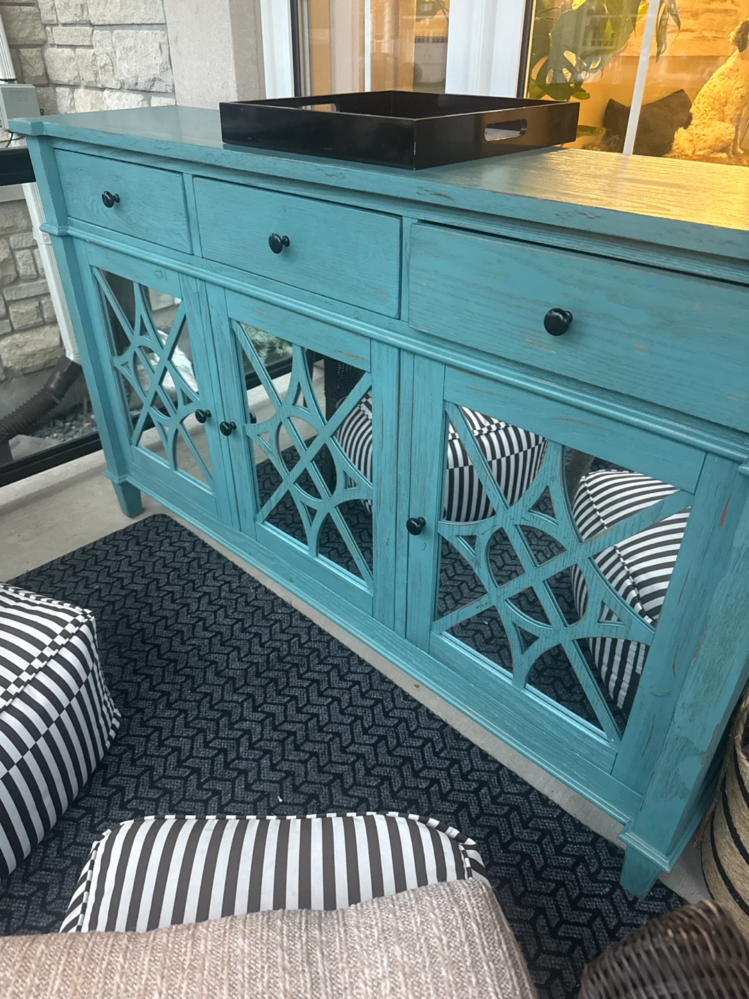 Teal Distressed Accent Cabinet