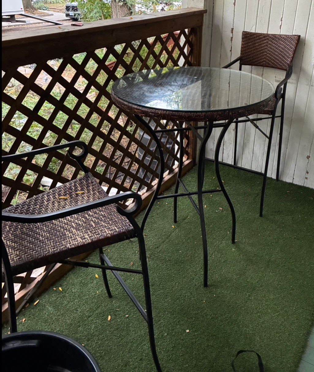 3 Piece HIGH TOP Patio Bistro Set Glass Table Bar Chair