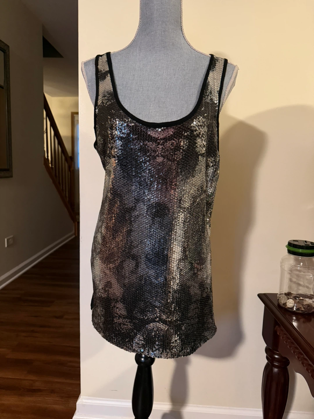 Black with silver Sequin Tank Top size large