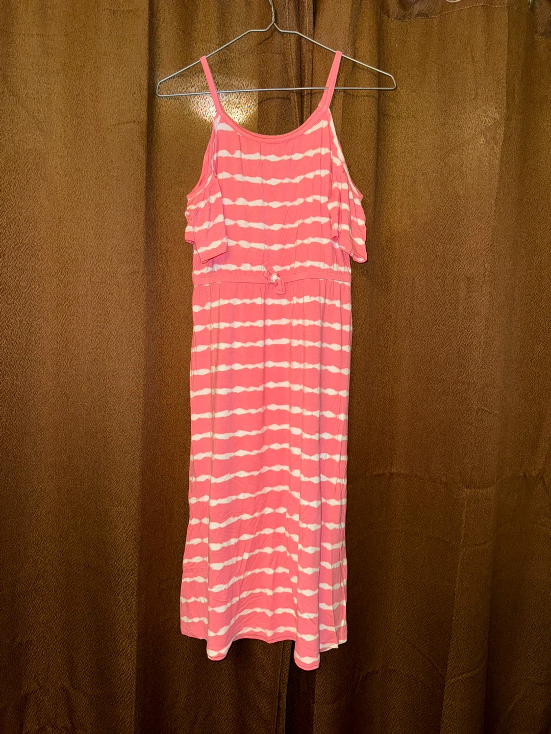 Old Navy Pink and White Striped Cold Shoulder Dress