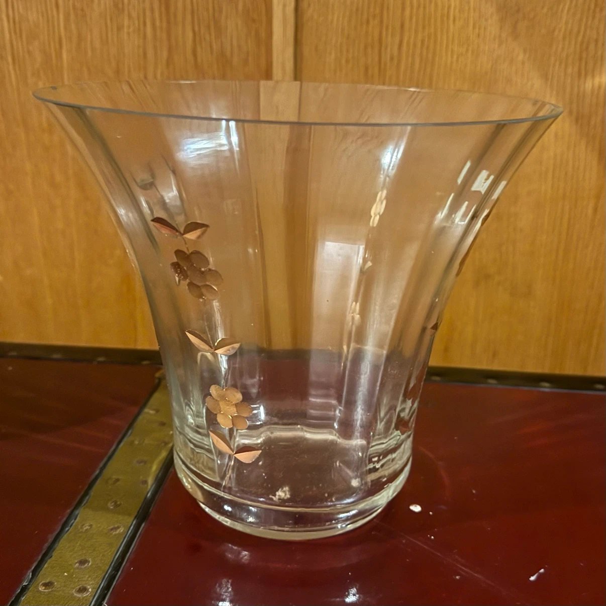Clear Glass Vase with Gold Flower Detail