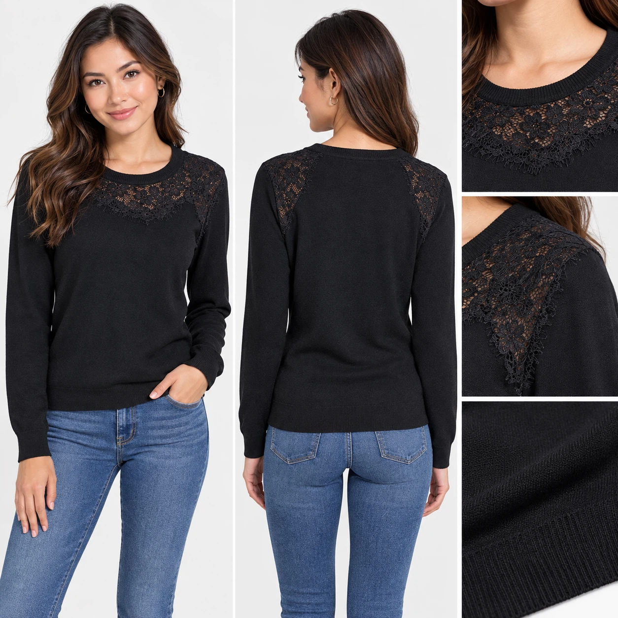 CeCe by Cynthia Steffe Black Lace Trim Sweater