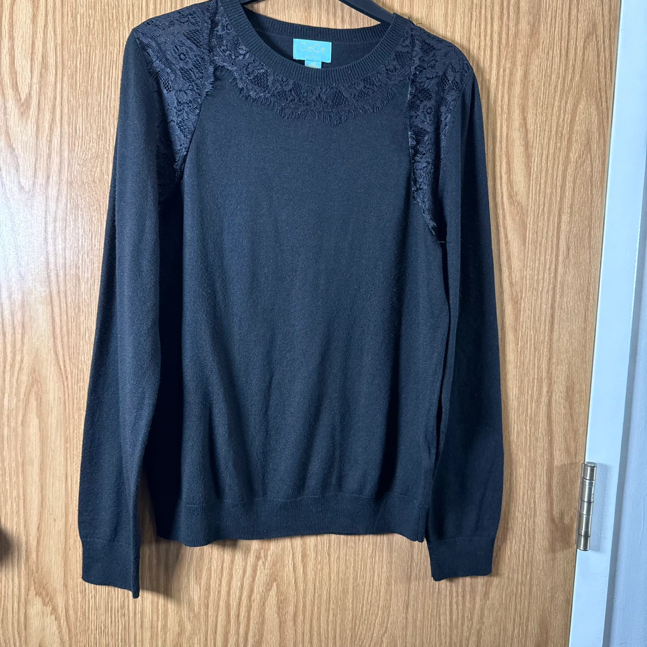 CeCe by Cynthia Steffe Black Lace Trim Sweater - photo 2