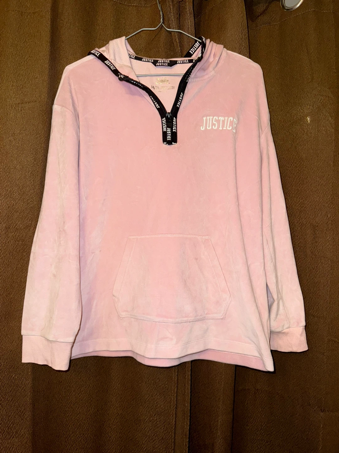 Justice Pink Velour Half-Zip Hoodie