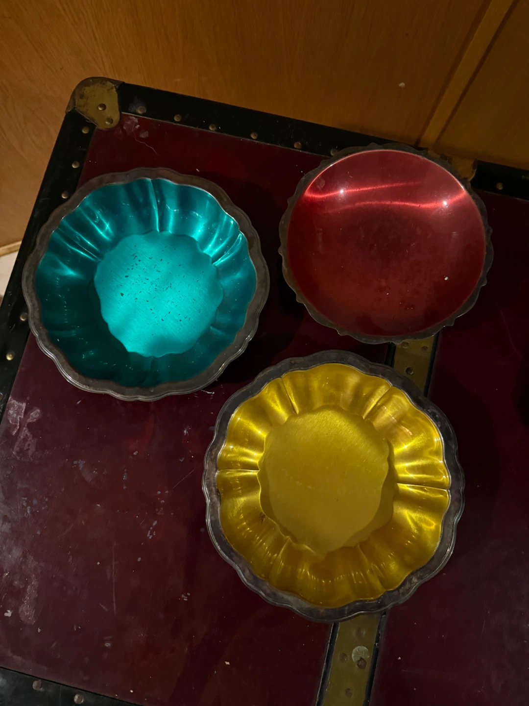 Set of 3 Wm. A. Rogers Enamel Silver-Plate Bowls