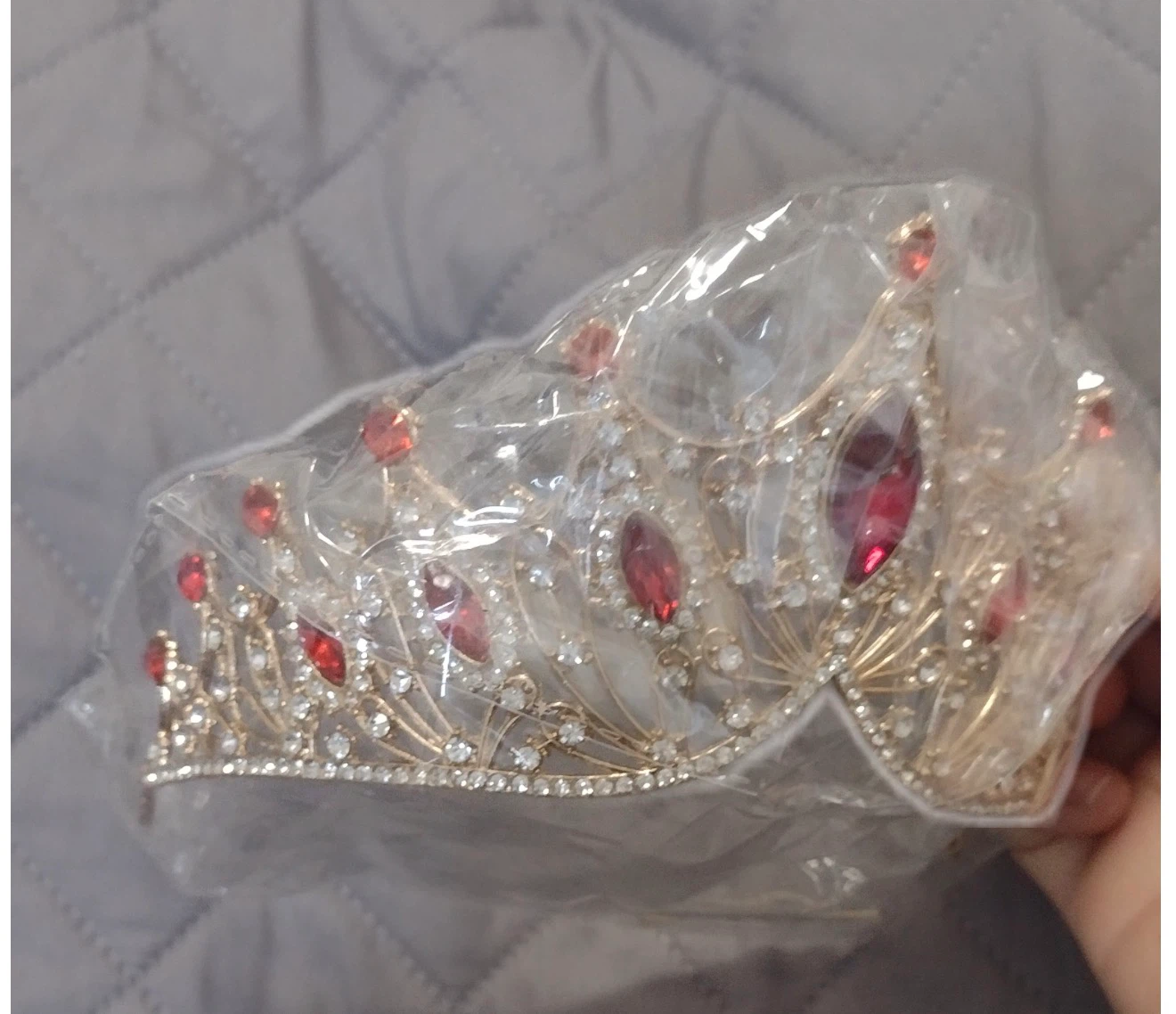 Gold-Tone Red Rhinestone Tiara