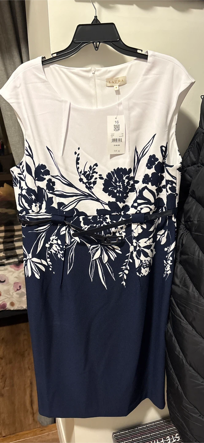 Laura navy and white floral dress, size 16