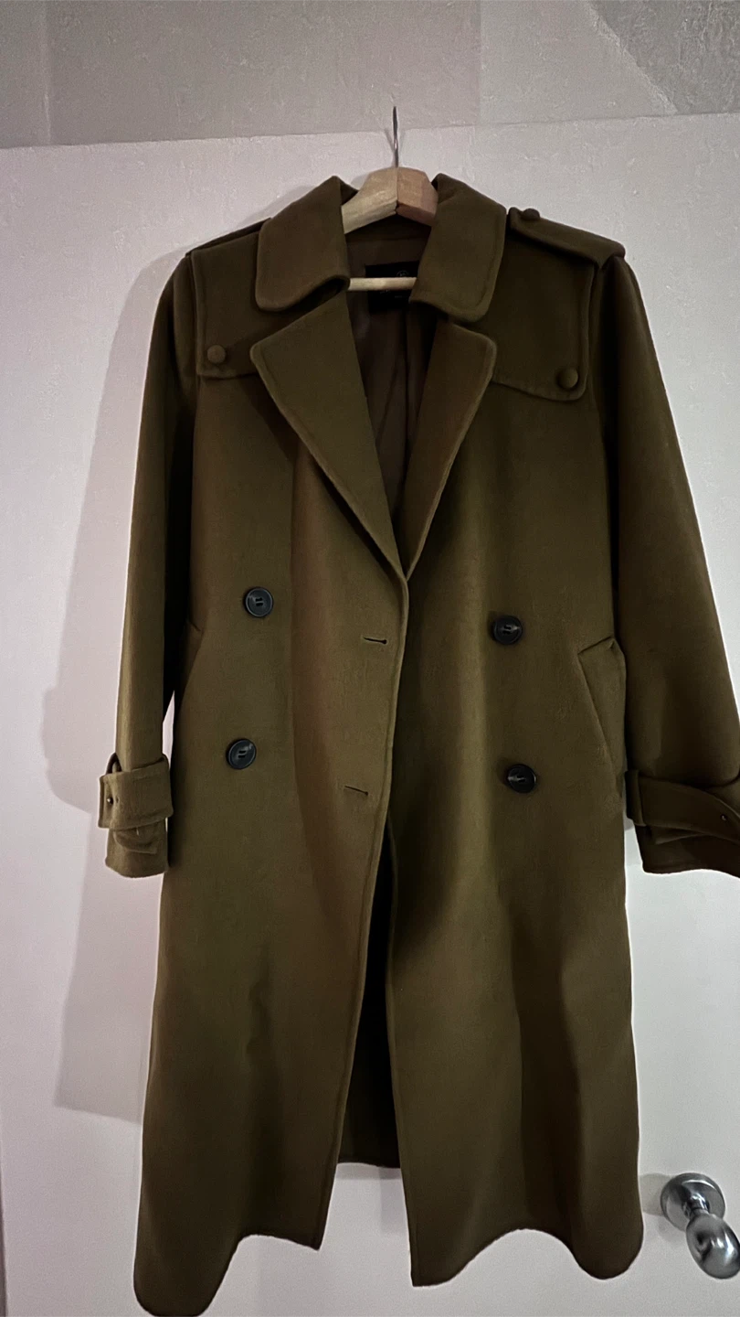 Olive Green Double-Breasted Trench Coat