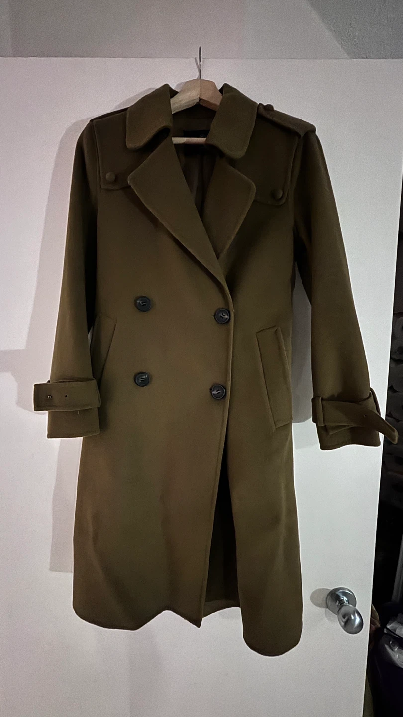 Olive Green Double-Breasted Trench Coat - photo 2