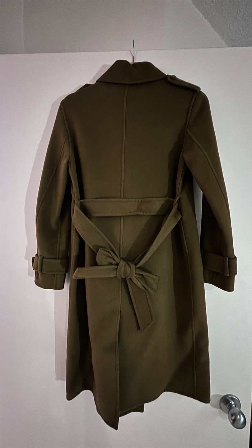 Olive Green Double-Breasted Trench Coat - photo 3