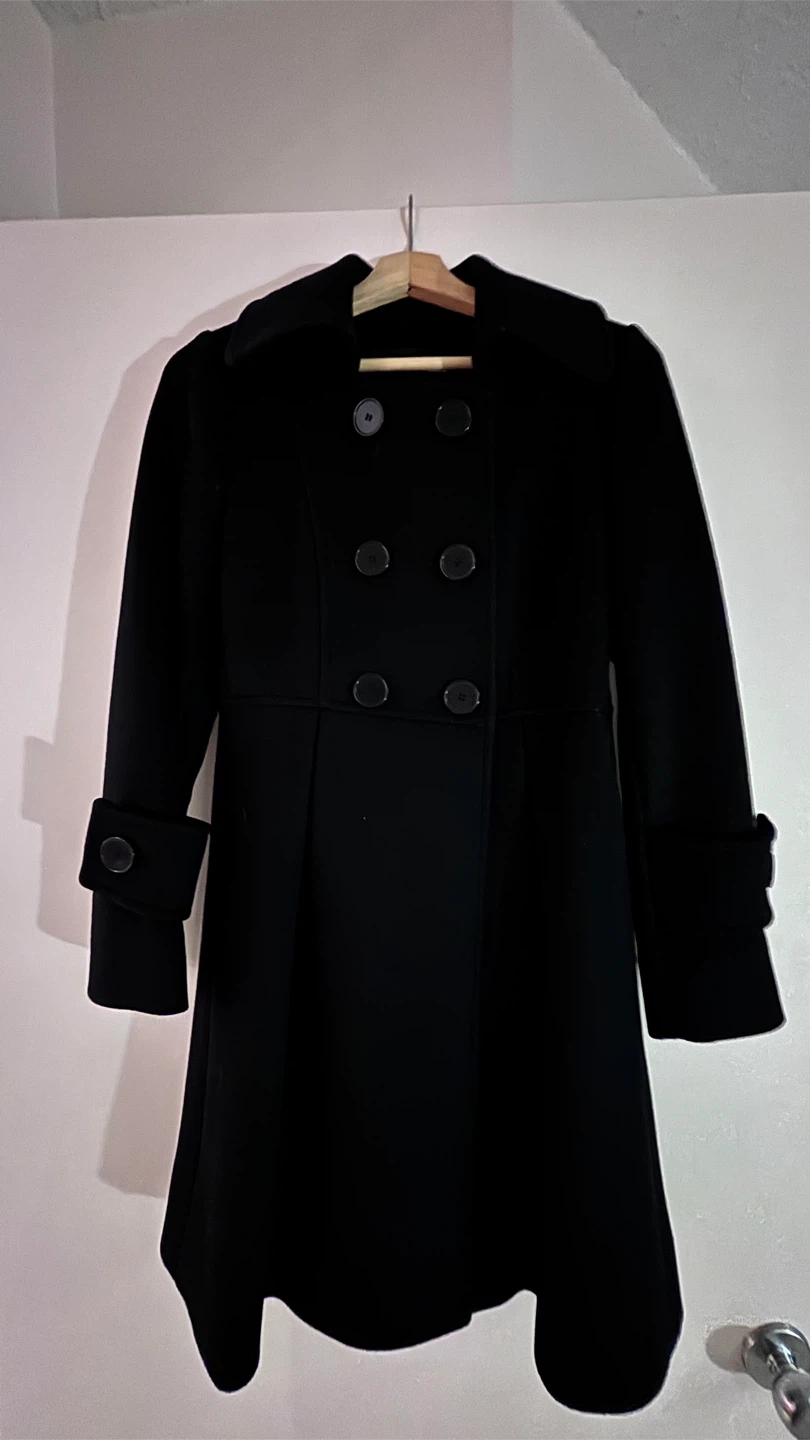Black Double-Breasted Wool-Blend Coat