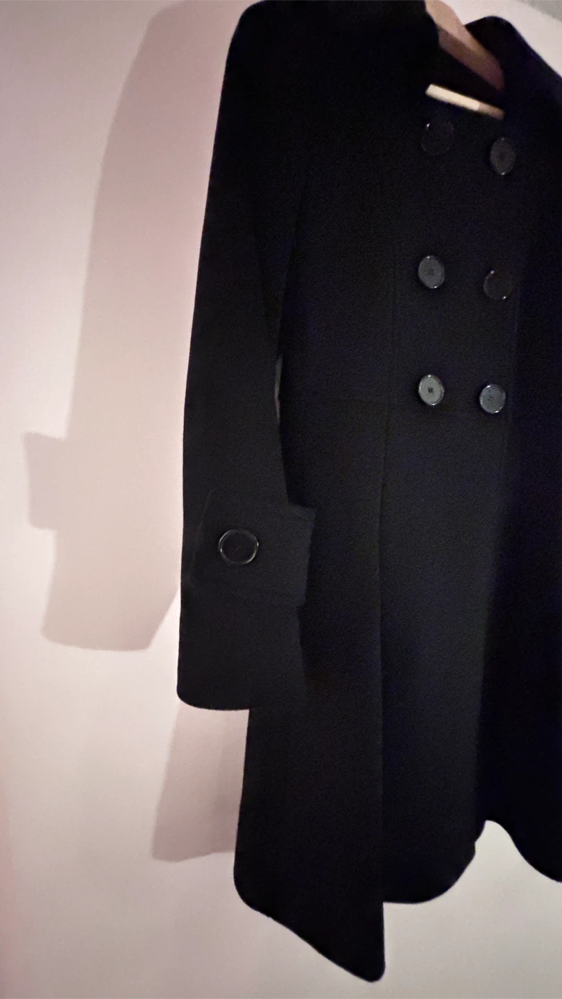 Black Double-Breasted Wool-Blend Coat - photo 2