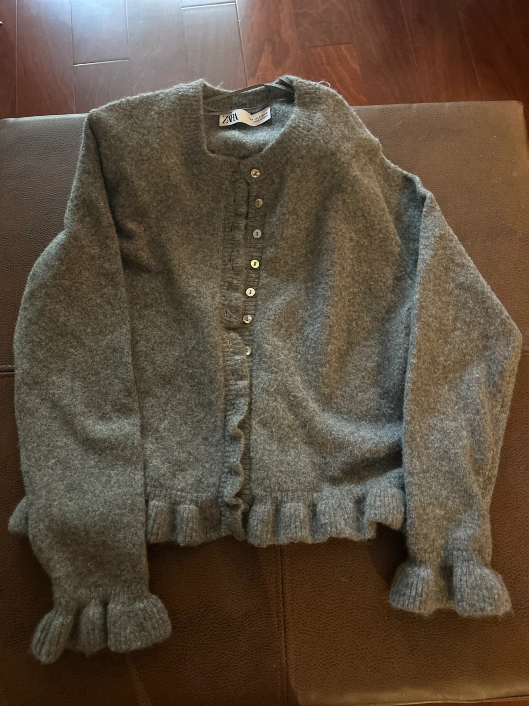 Zara Grey Ruffle Knit Cardigan