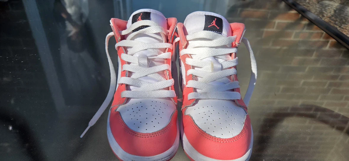 Jordan 1 Mid White and Coral Youth Shoes Size 1Y - photo 2
