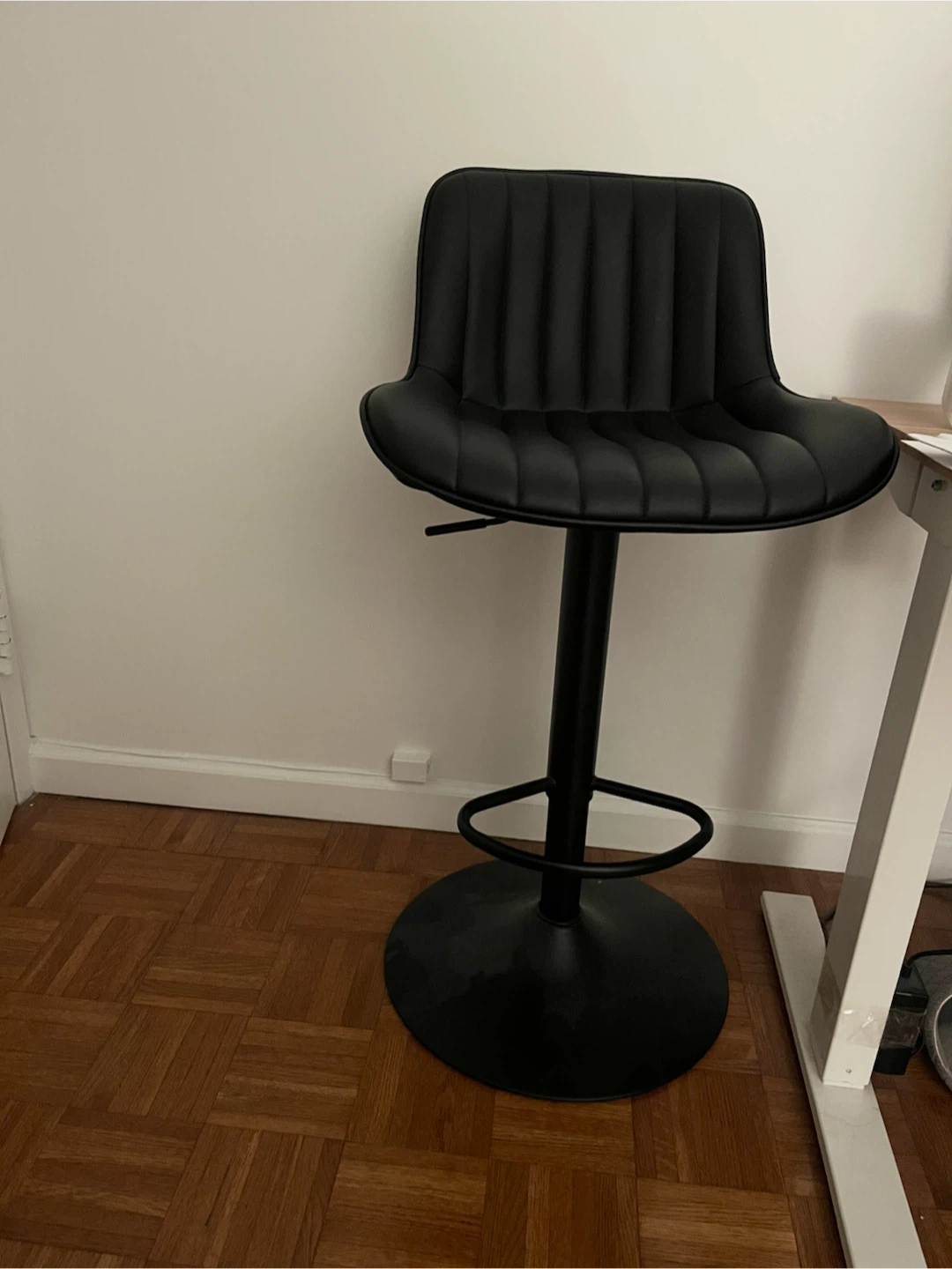 Black Quilted Faux Leather Bar Stool
