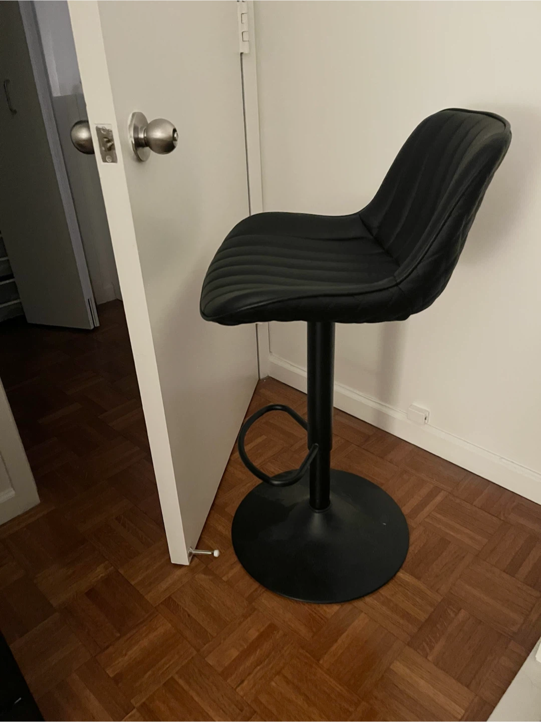 Black Quilted Faux Leather Bar Stool - photo 2