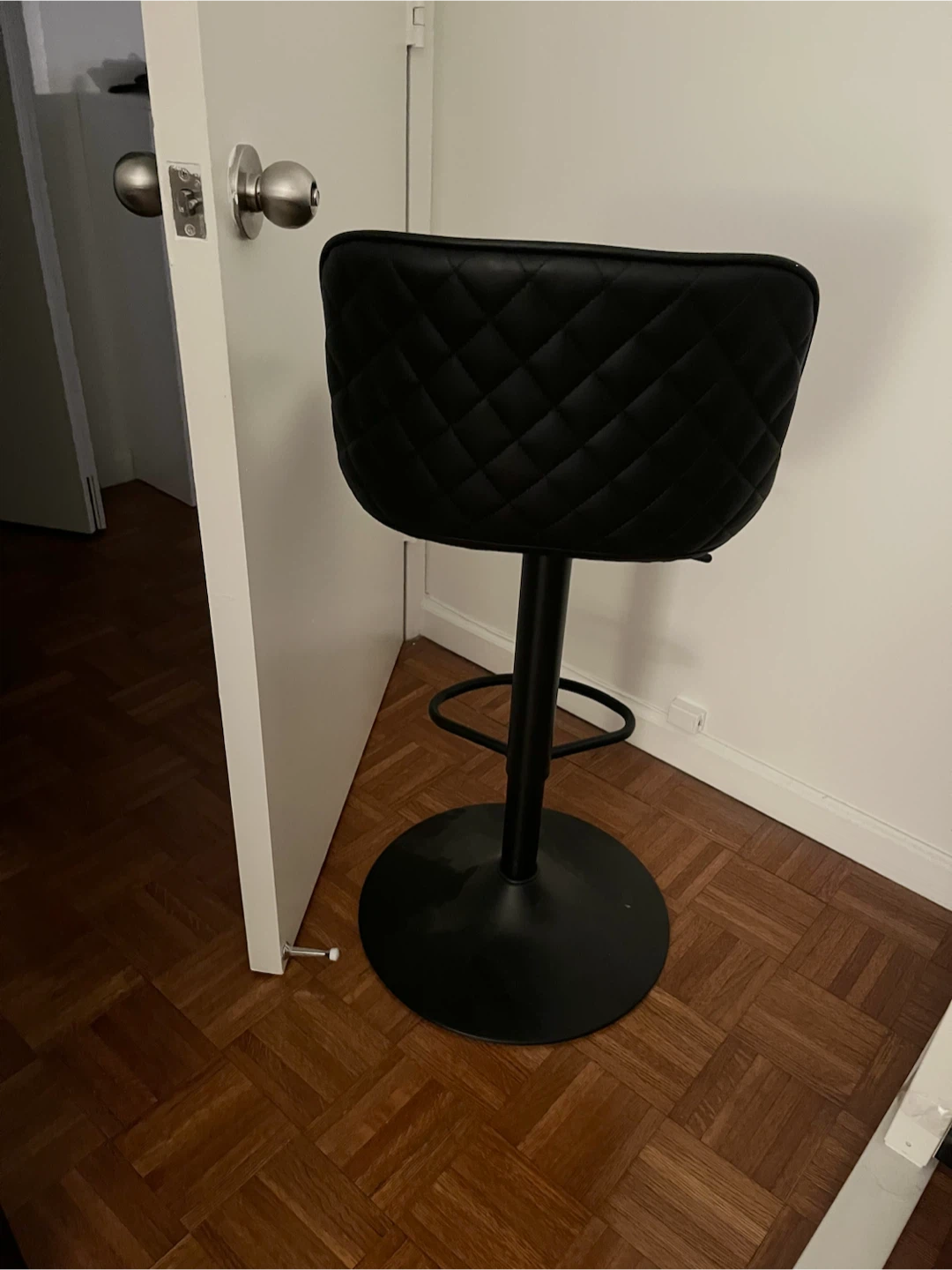 Black Quilted Faux Leather Bar Stool - photo 3