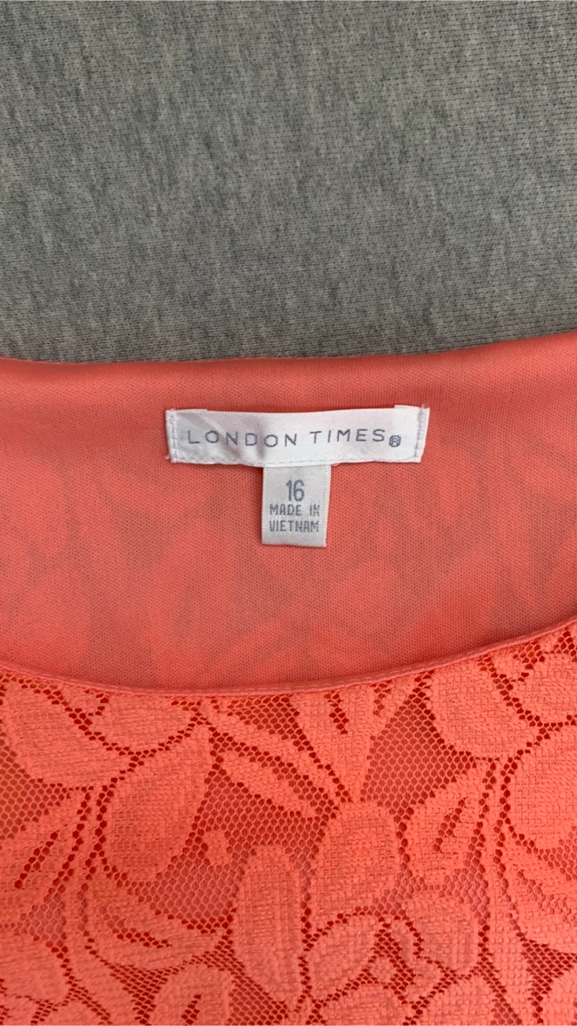 London Times Coral Lace Overlay Dress - Size 16 - photo 3