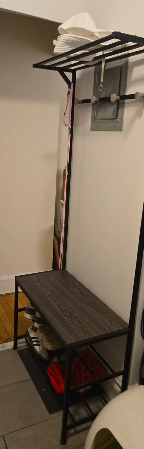 Black Metal Hall Tree with Shoe Storage