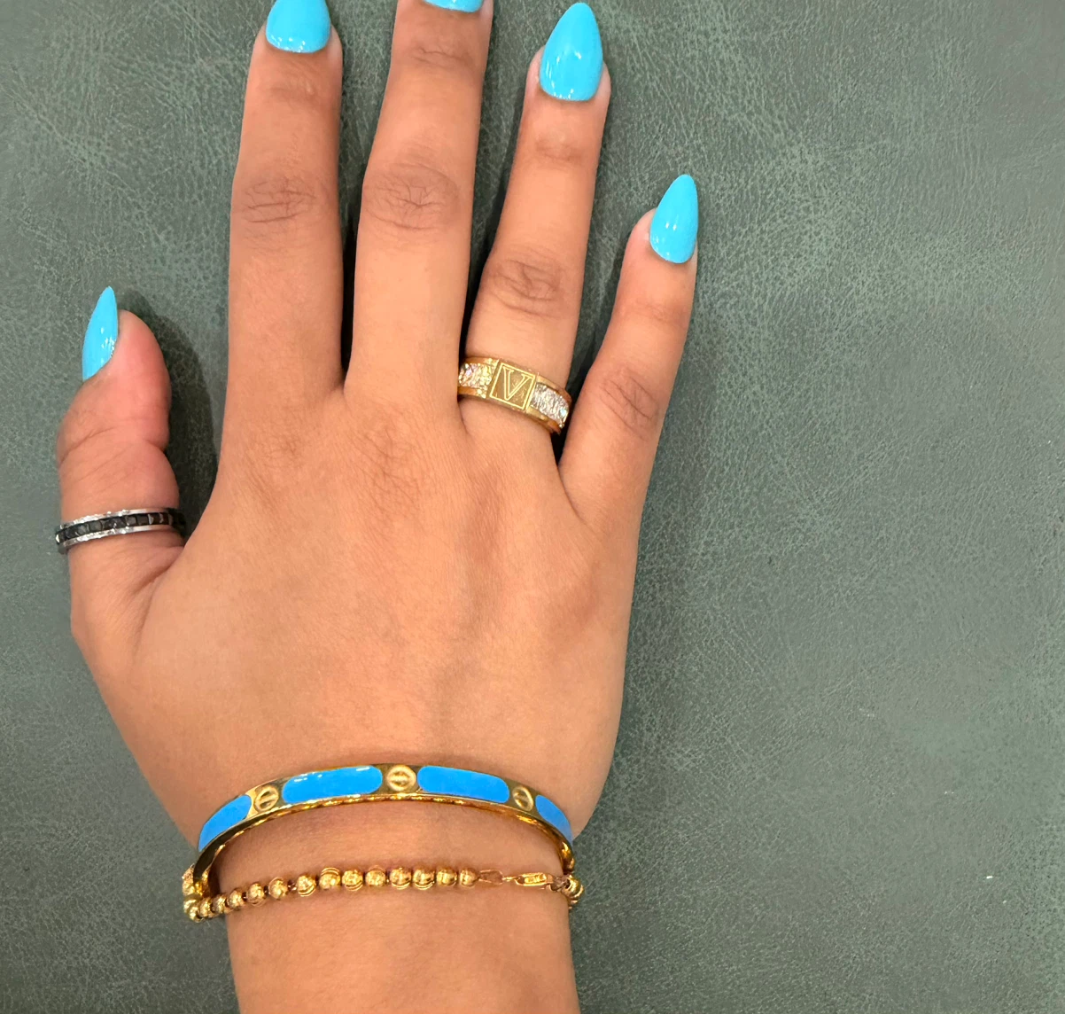 Gold-tone Blue Enamel Bangle Bracelet