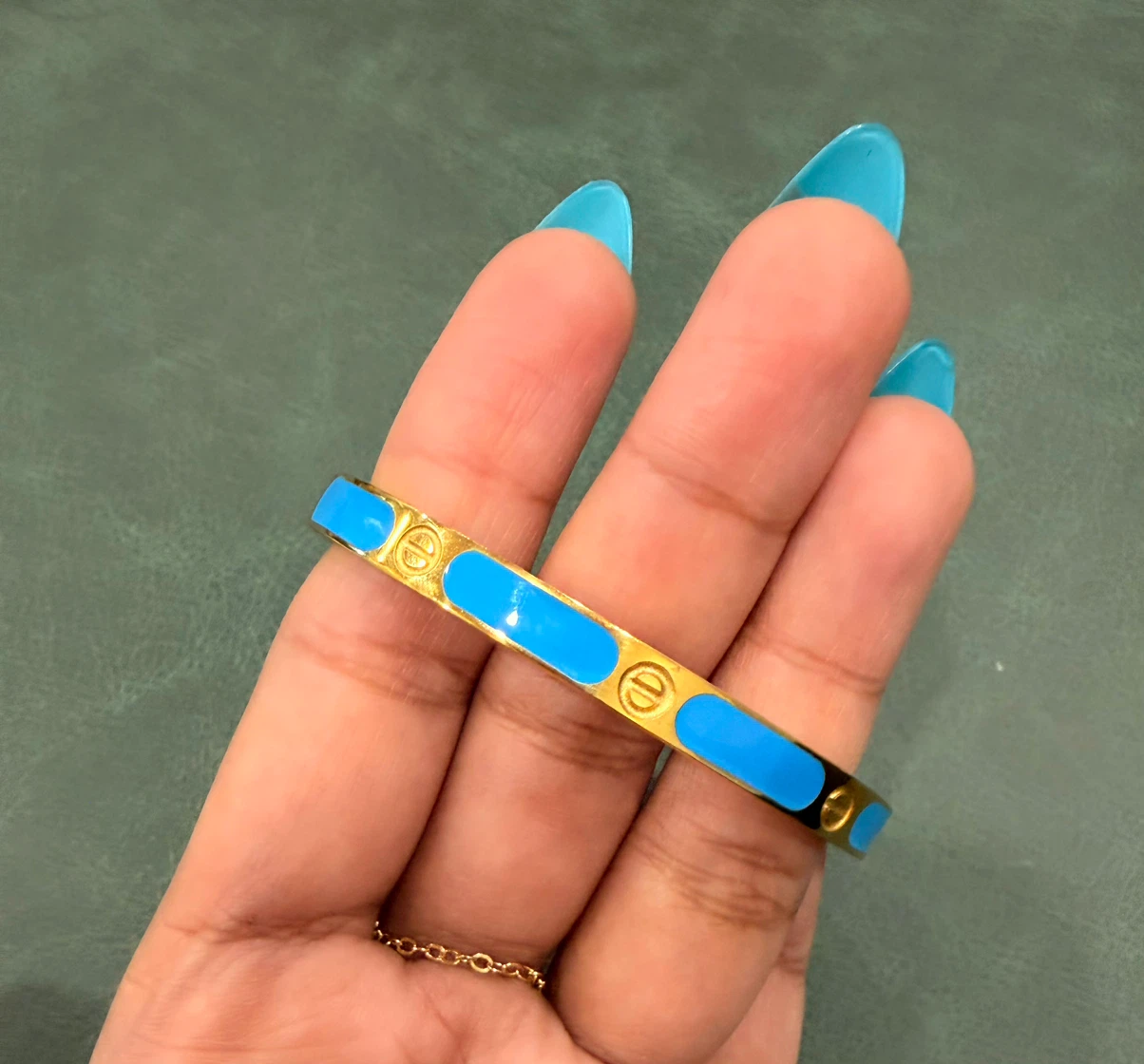 Gold-tone Blue Enamel Bangle Bracelet - photo 2