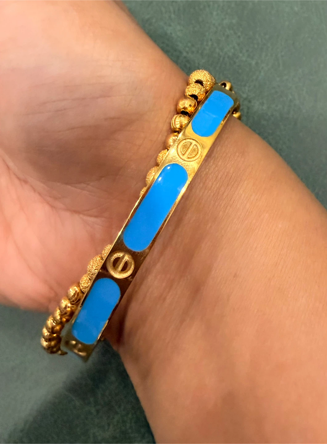Gold-tone Blue Enamel Bangle Bracelet - photo 3