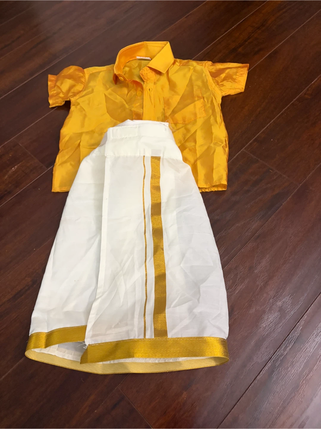 Sarvo Kids Traditional Dhoti Set - Yellow/White, Size 2