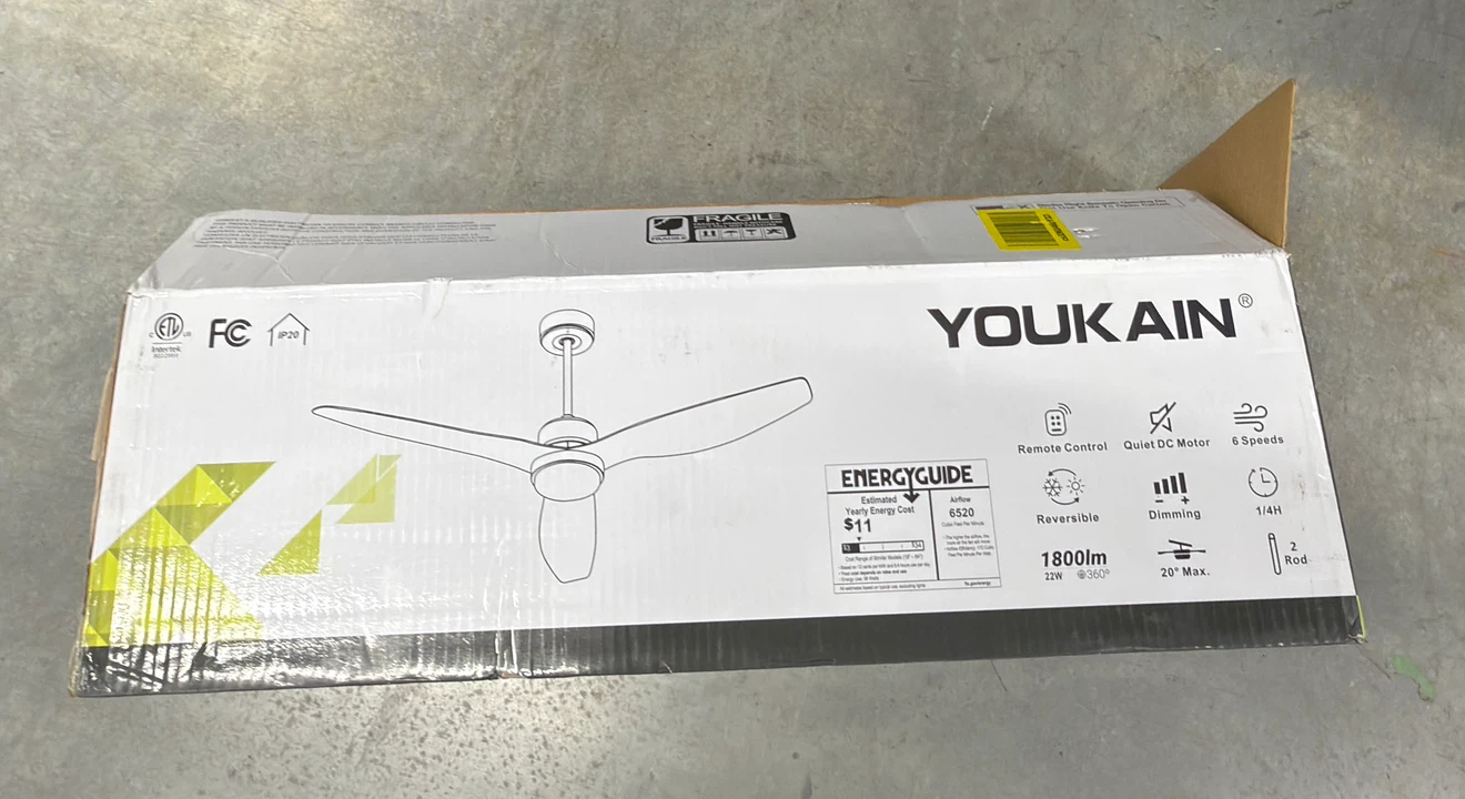 YOUKAIN 52” Ceiling Fan w/ LED Light & Remote – Matte Black - photo 3