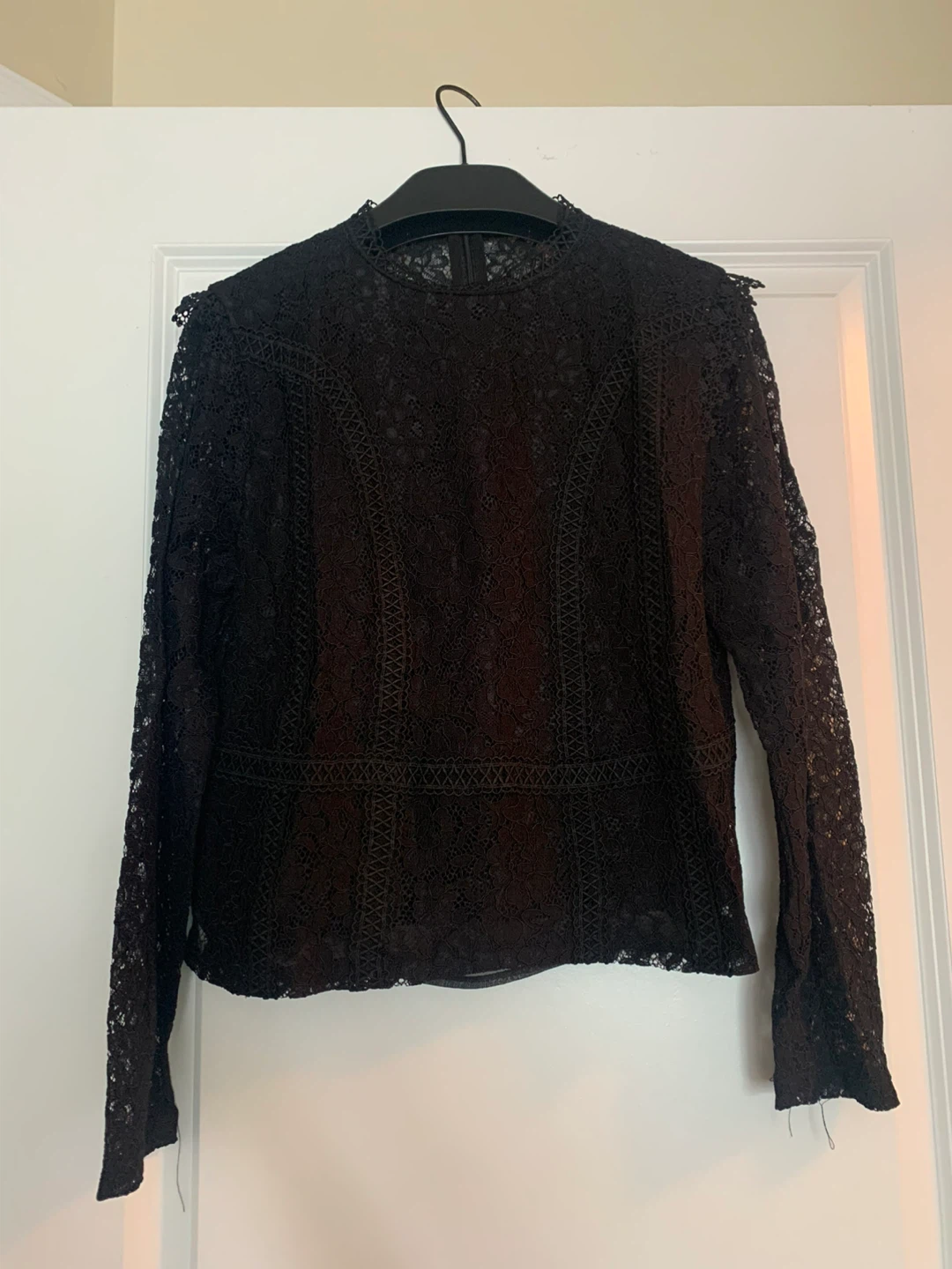 Zara size S Black Lace Long Sleeve Top