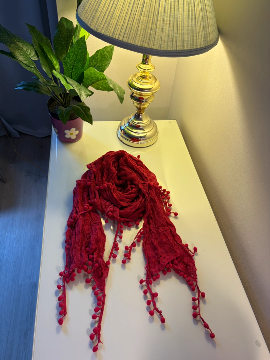 Hot Pink Scarf with Pom-Pom Trim