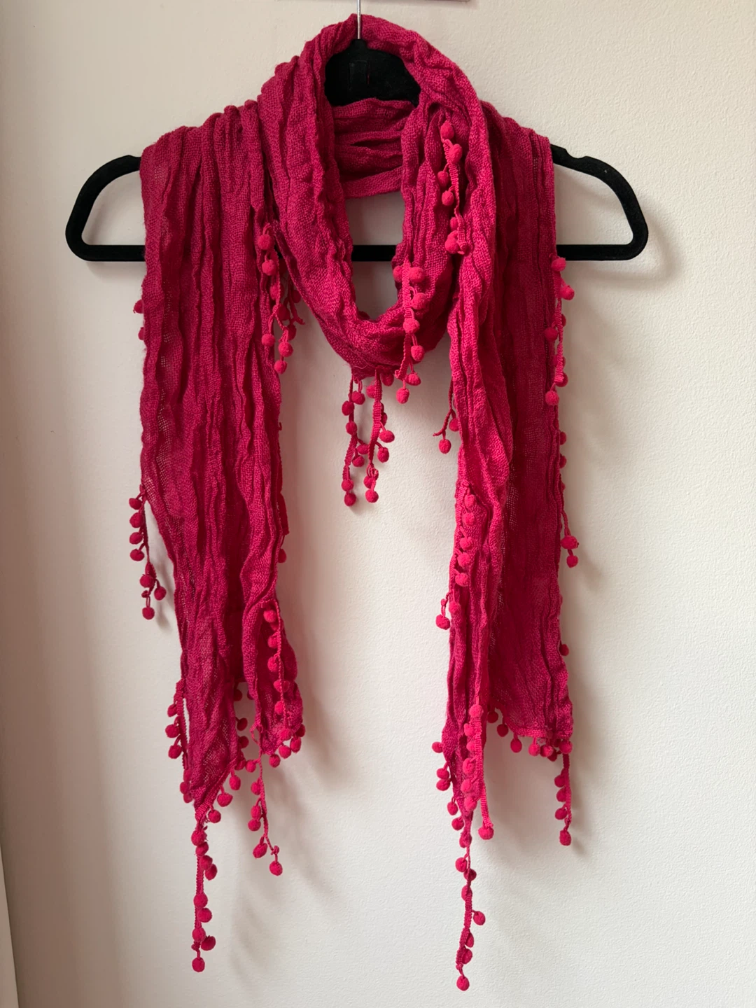 Hot Pink Scarf with Pom-Pom Trim - photo 2