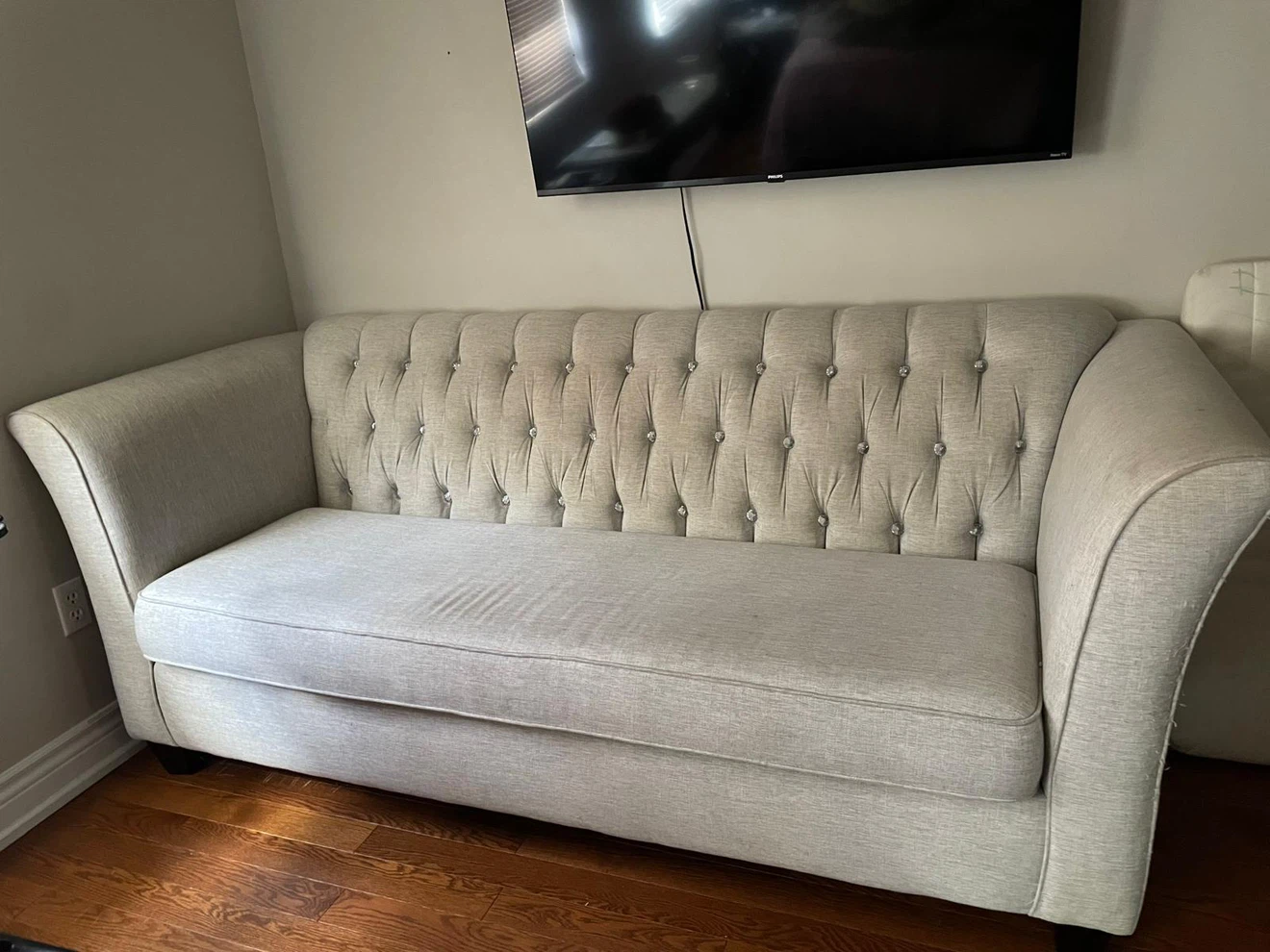 Tufted Grey Sofa with Crystal Buttons - photo 2