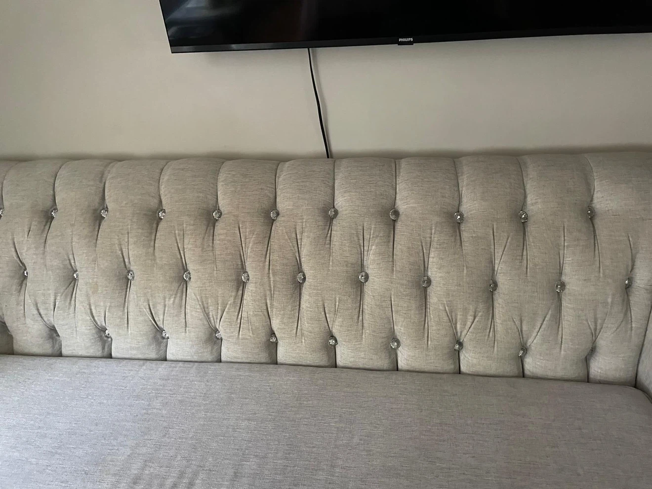 Tufted Grey Sofa with Crystal Buttons - photo 3