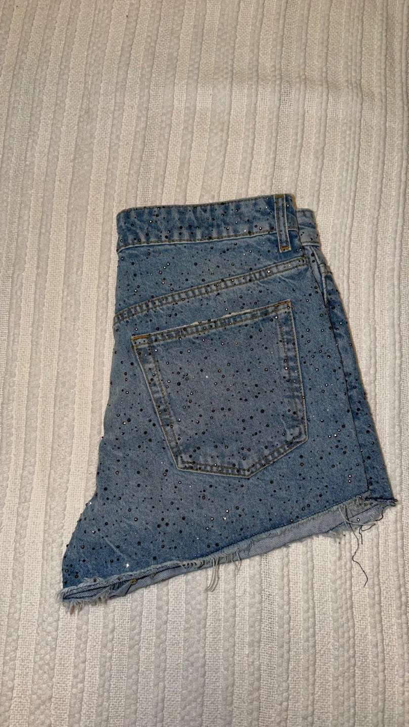 Zara Rhinestone Denim Shorts - photo 2