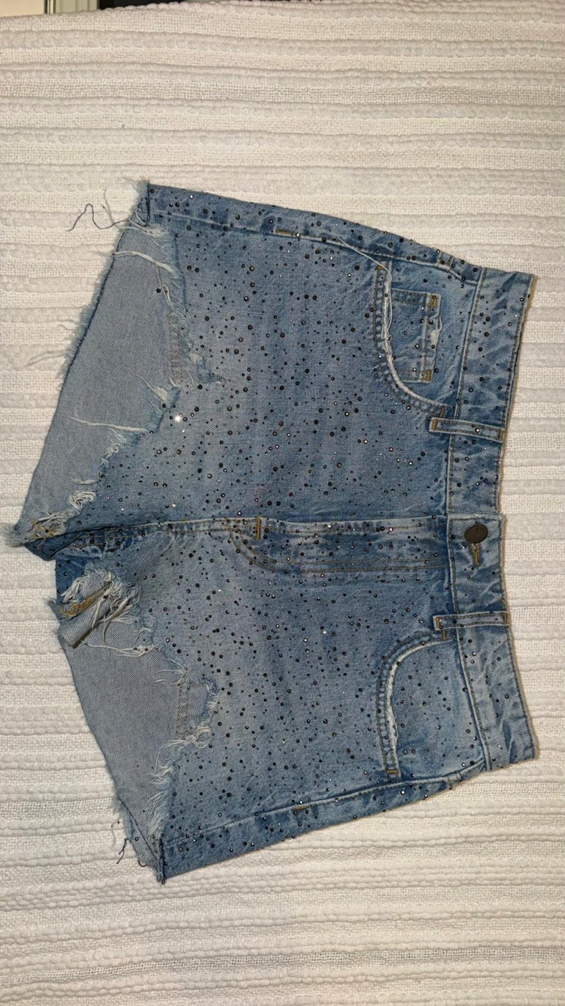 Zara Rhinestone Denim Shorts - photo 3