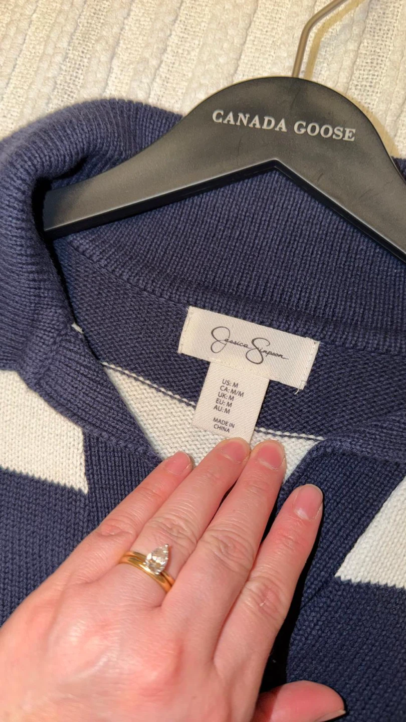 Jessica Simpson Navy and White Striped Collared Sweater - photo 3