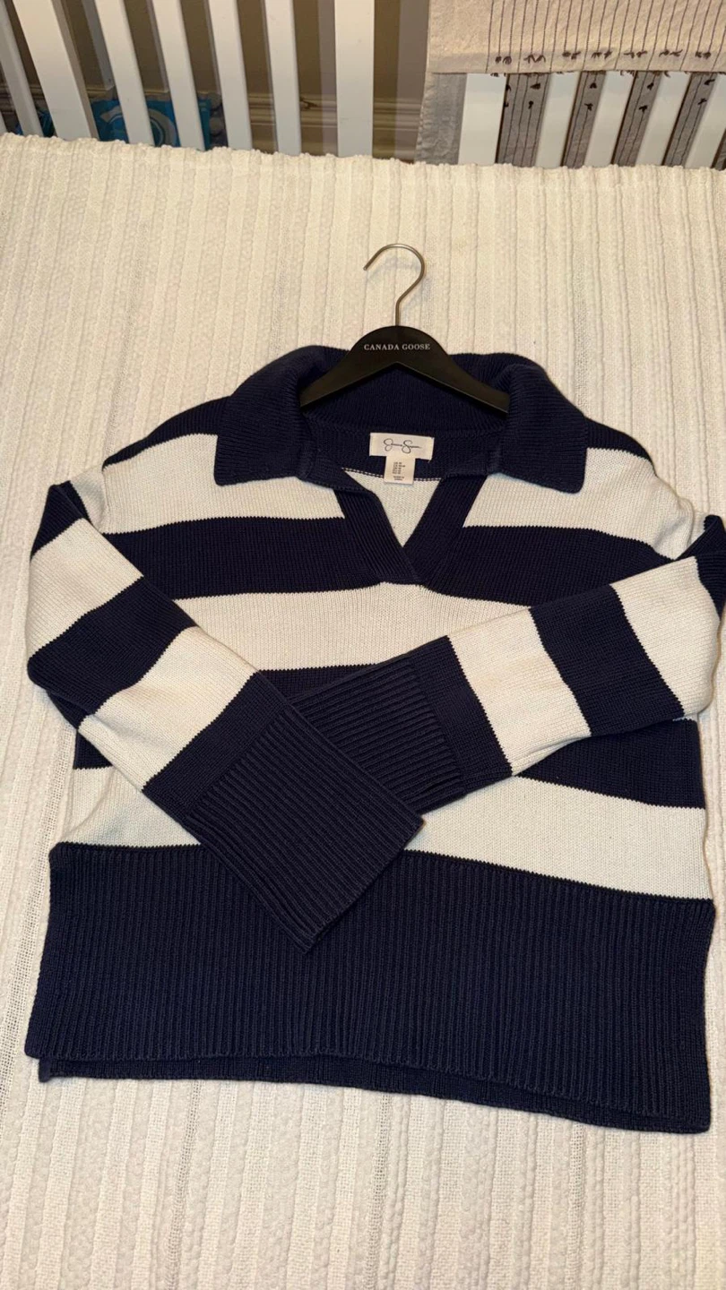 Jessica Simpson Navy and White Striped Collared Sweater - photo 4