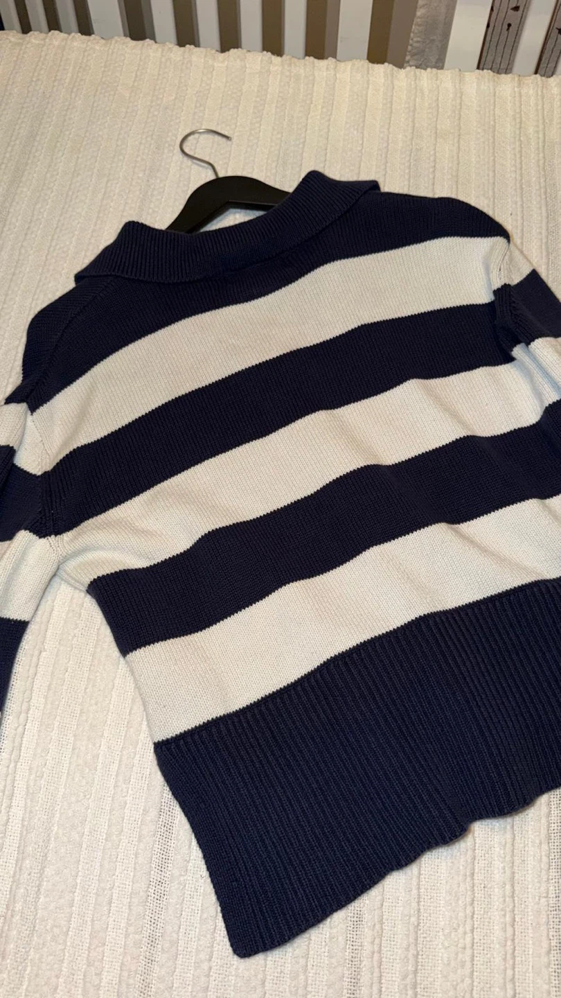 Jessica Simpson Navy and White Striped Collared Sweater